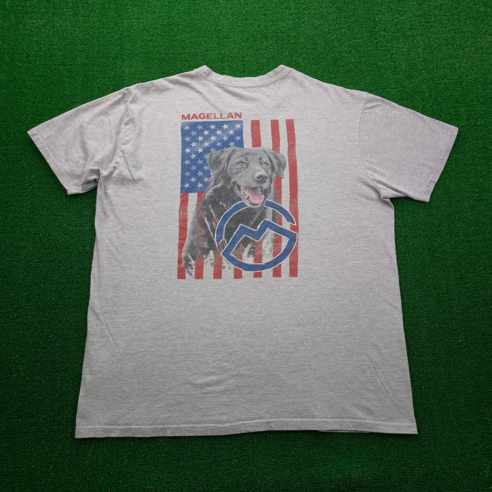 Magellan Outdoors Shirt Mens XL Gray Black Lab American Flag Dog Graphic Tee